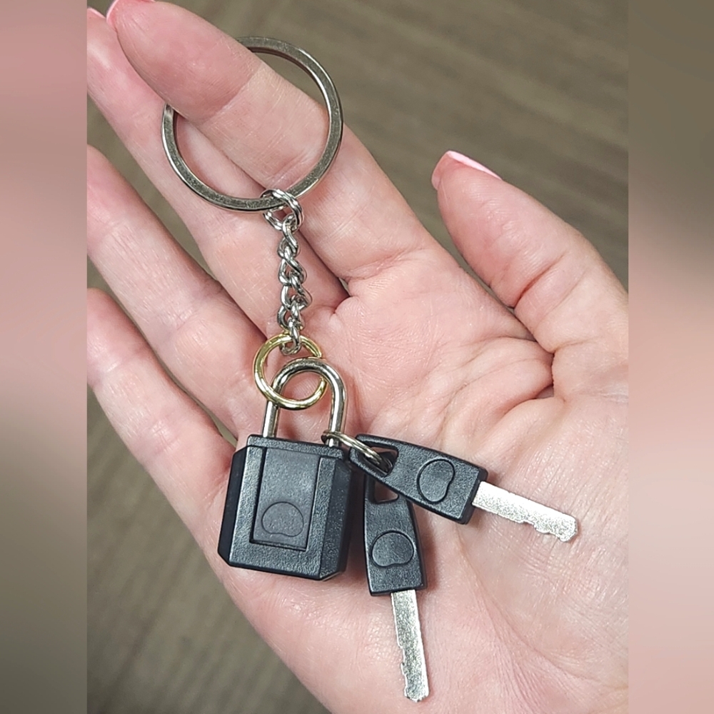 Restoration Hardware Black Padlock Keychain